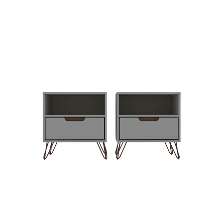 Manhattan Comfort Rockefeller Nightstand 1.0 in Off White and Nature, PK2 2-101GMC3